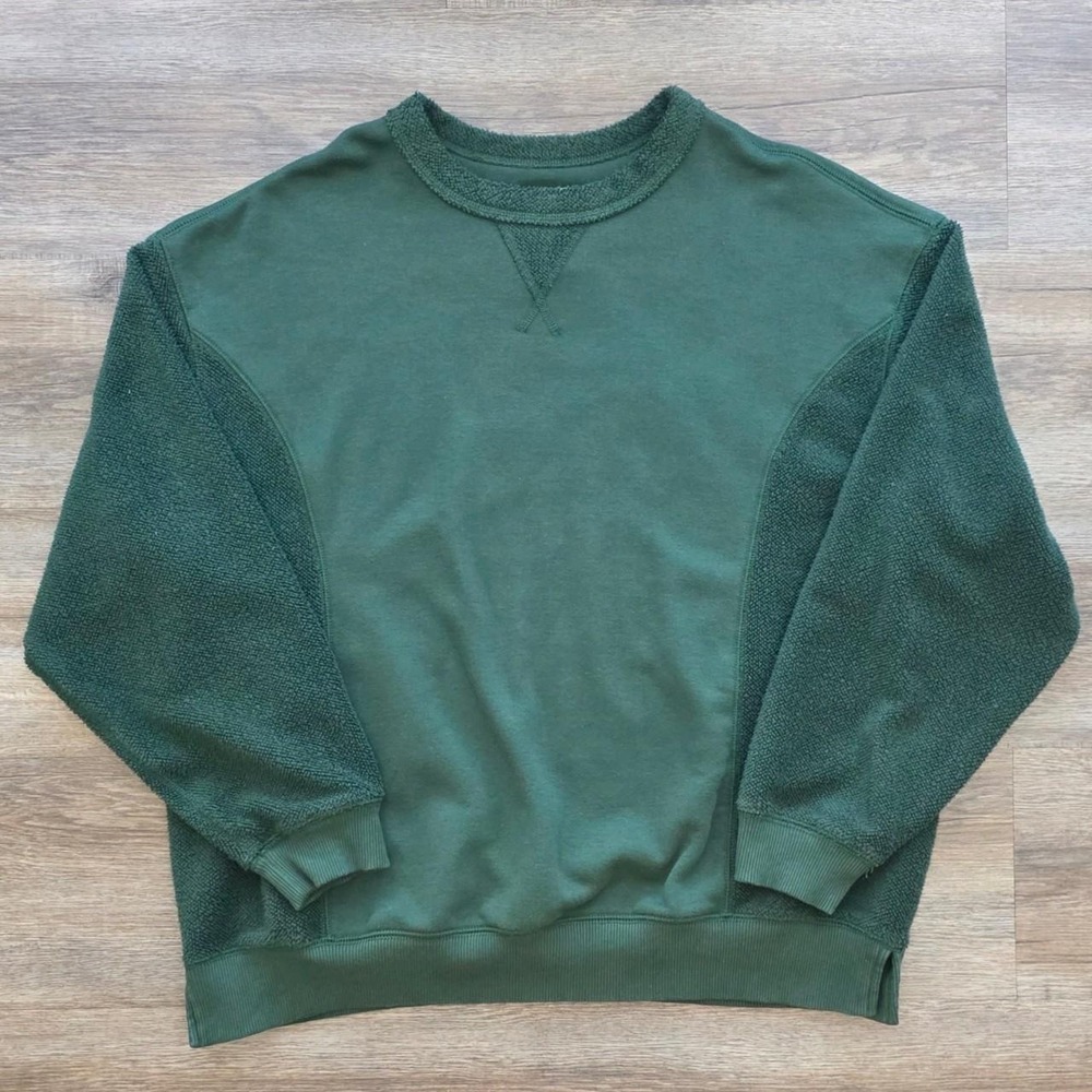 Aerie Offline Forest Green Waffle Knit Oversized Sweatshirt XS Loungewear